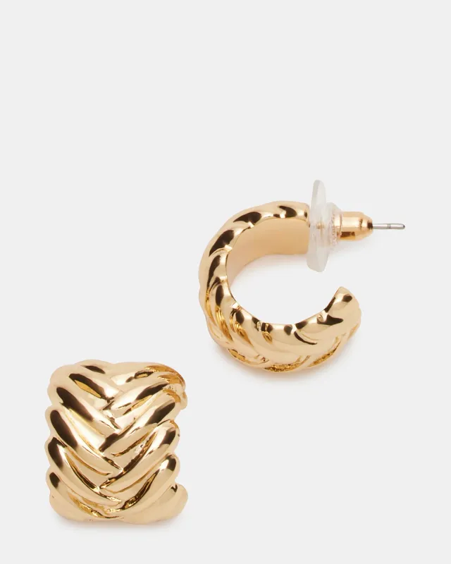 WOVEN HUGGIE EARRINGS GOLD made by Steve Madden
