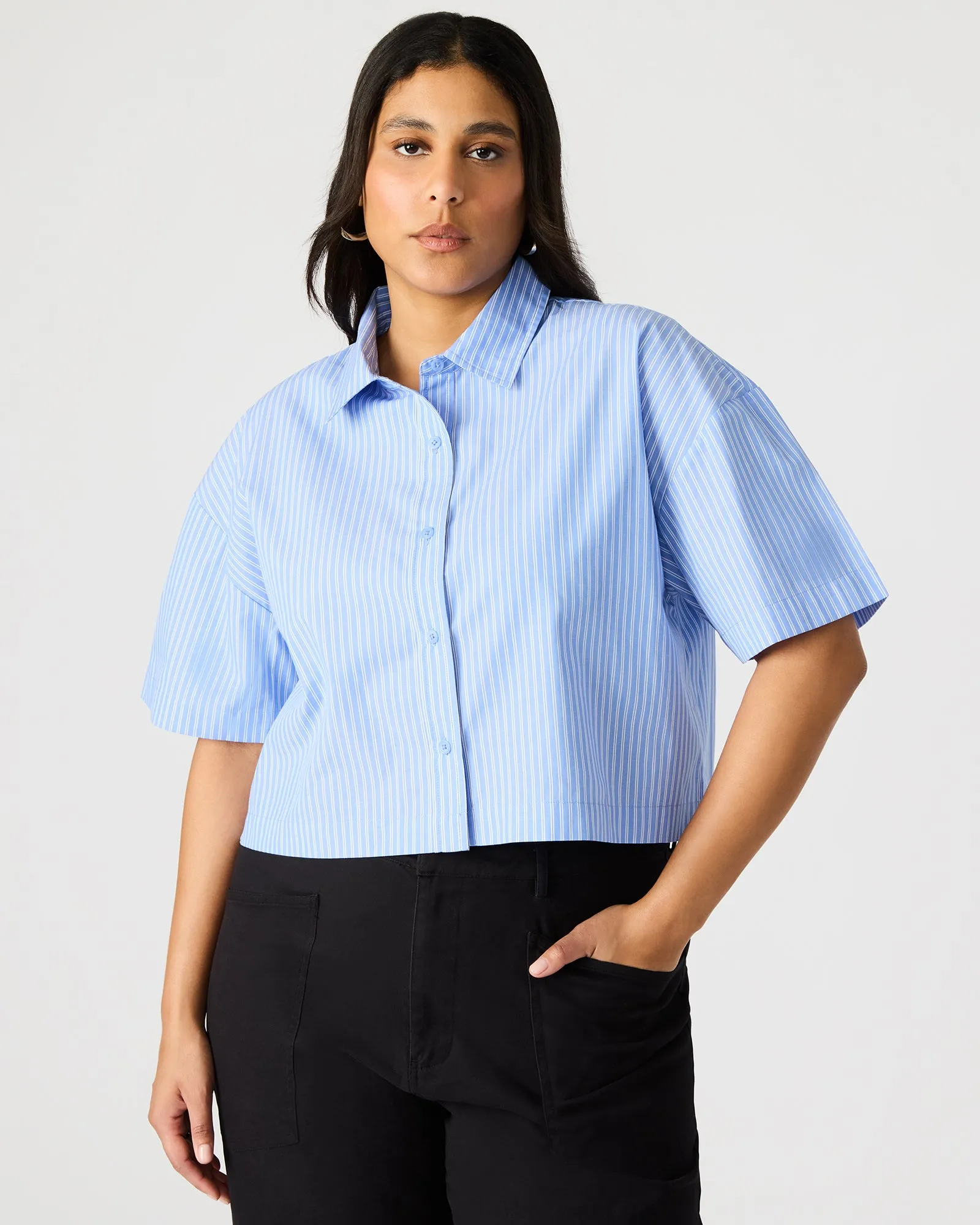 TULA TOP BLUE/WHITE sold by Steve Madden