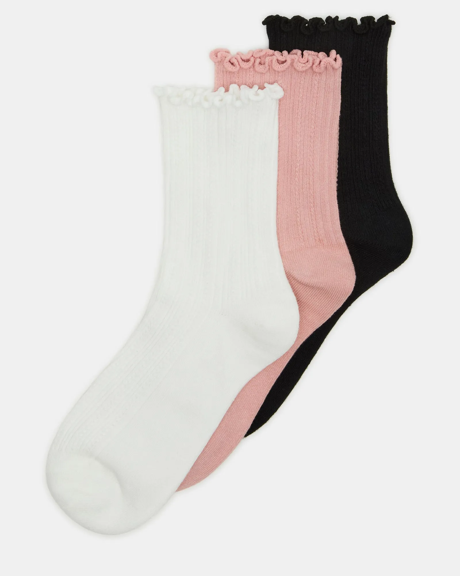 3 PACK LETTUCE EDGE RIBBED SOCKS MULTI sold by Steve Madden