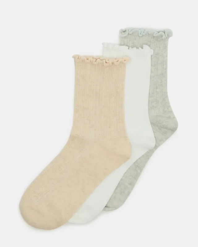 3 PACK LETTUCE EDGE RIBBED SOCKS TAUPE sold by Steve Madden