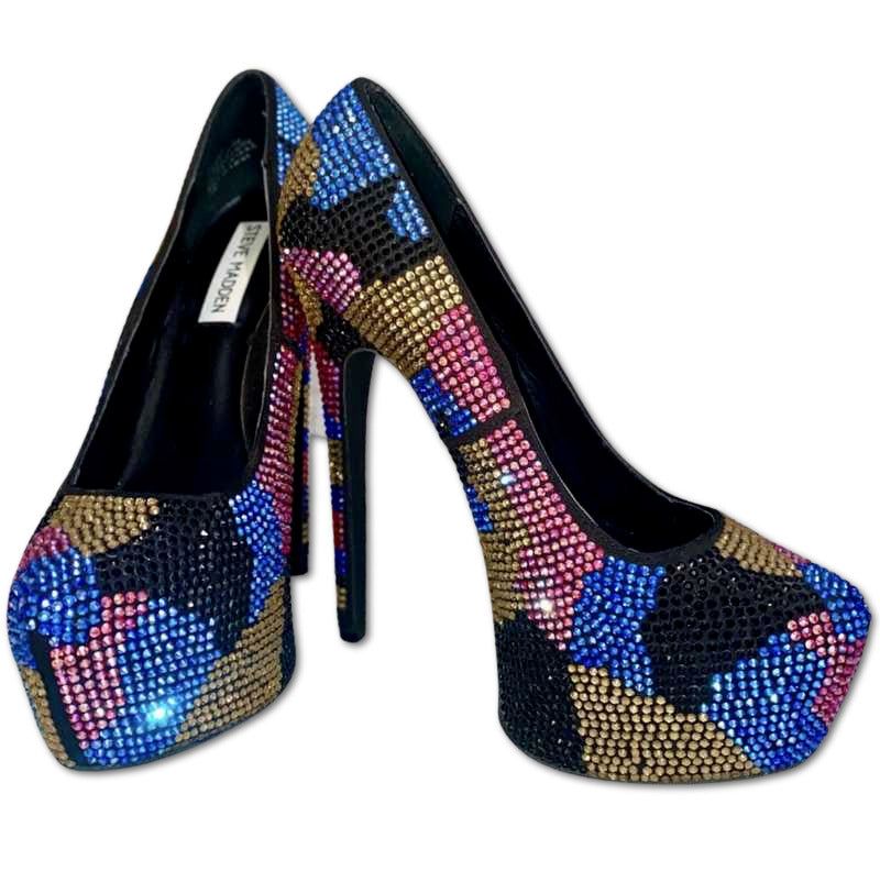 DYVINAL MULTI-COLORED RHINESTONE PLATFORM HEELS - SM REBOOTED sold by Steve Madden