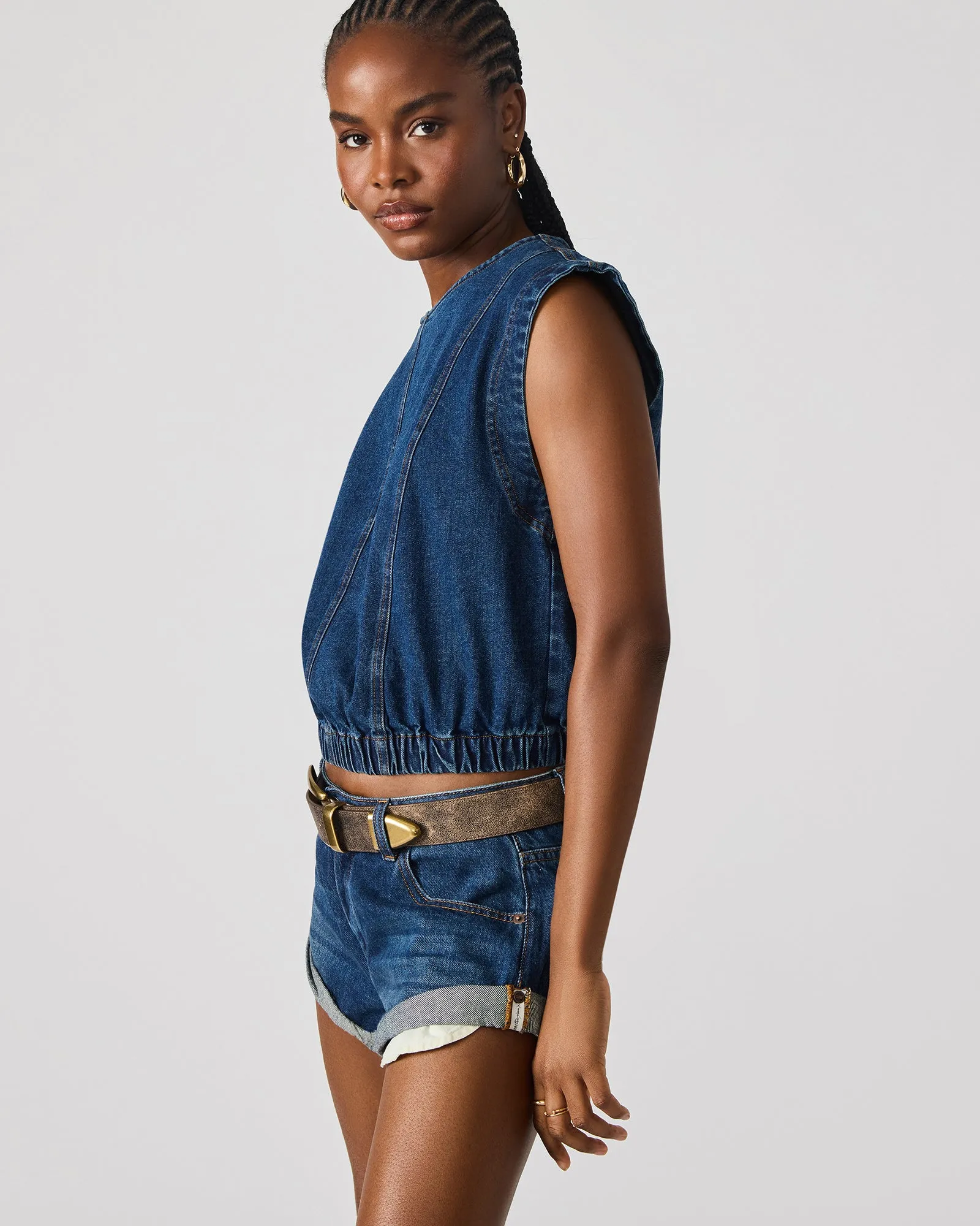 LEILA DENIM TOP DARK BLUE sold by Steve Madden product image thumbnail 2