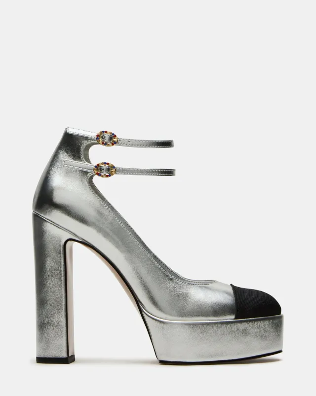 PEYTON SILVER LEATHER sold by Steve Madden