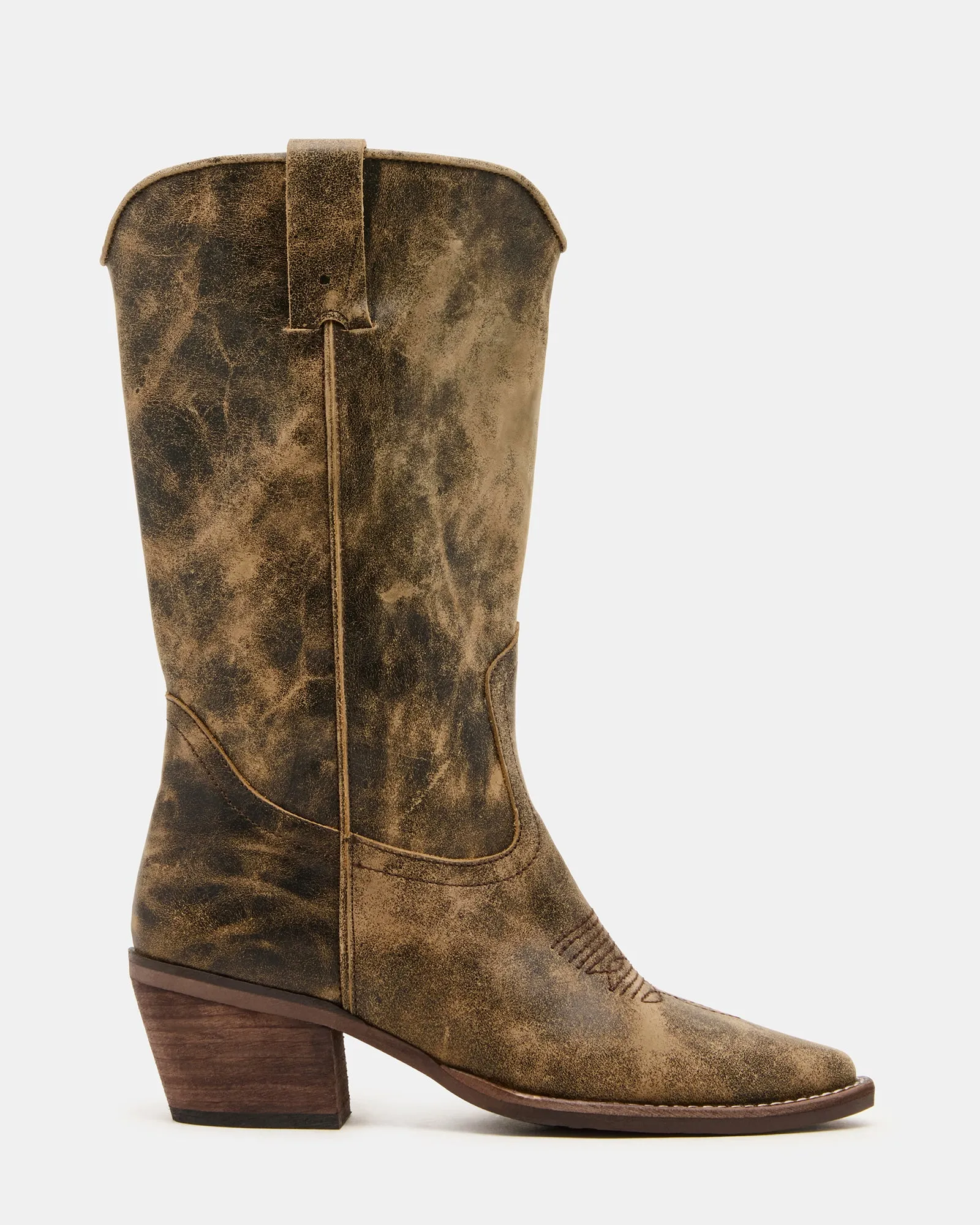 ALBANY BROWN DISTRESSED WIDE CALF sold by Steve Madden