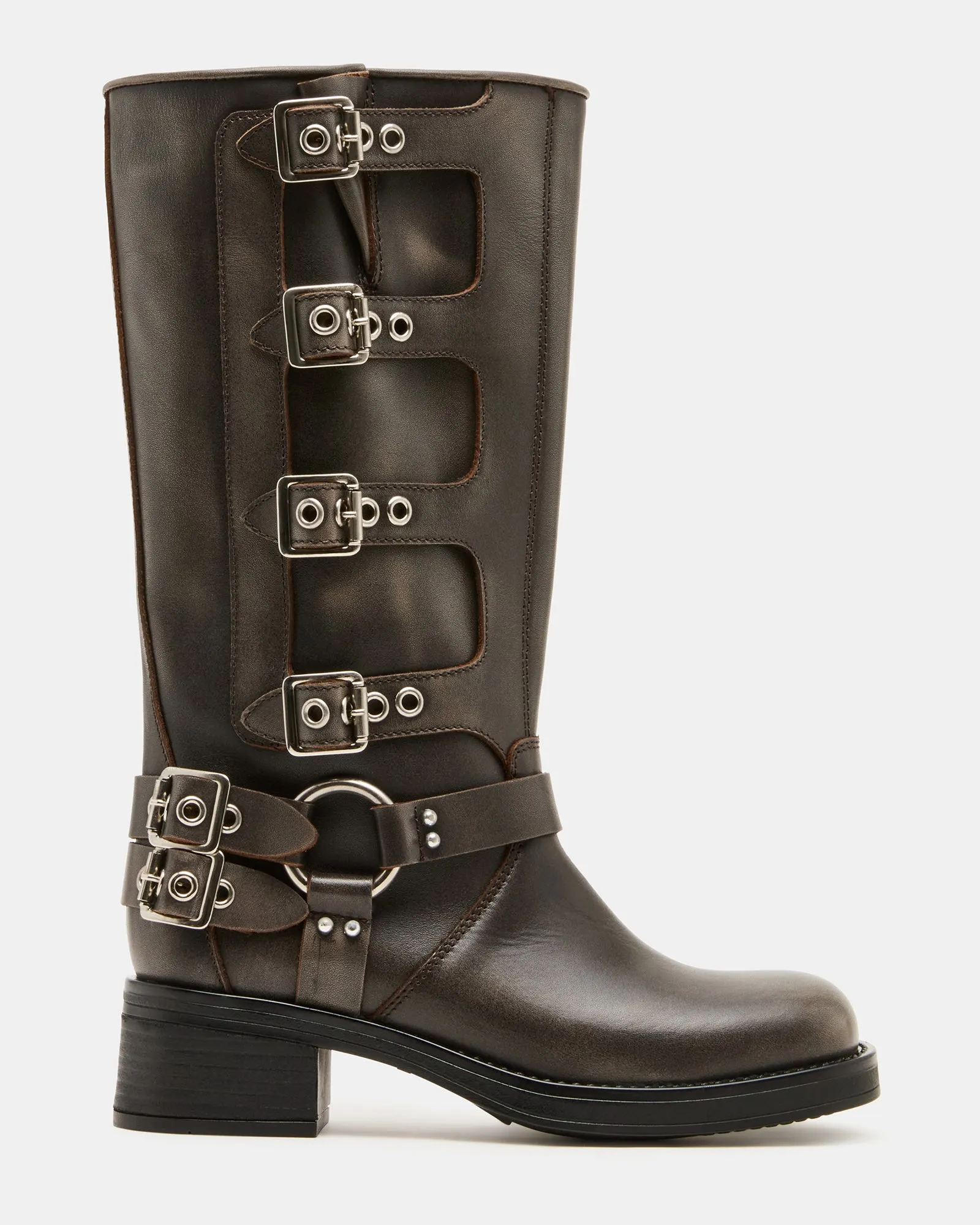 ROCKY BROWN DISTRESSED WIDE CALF sold by Steve Madden