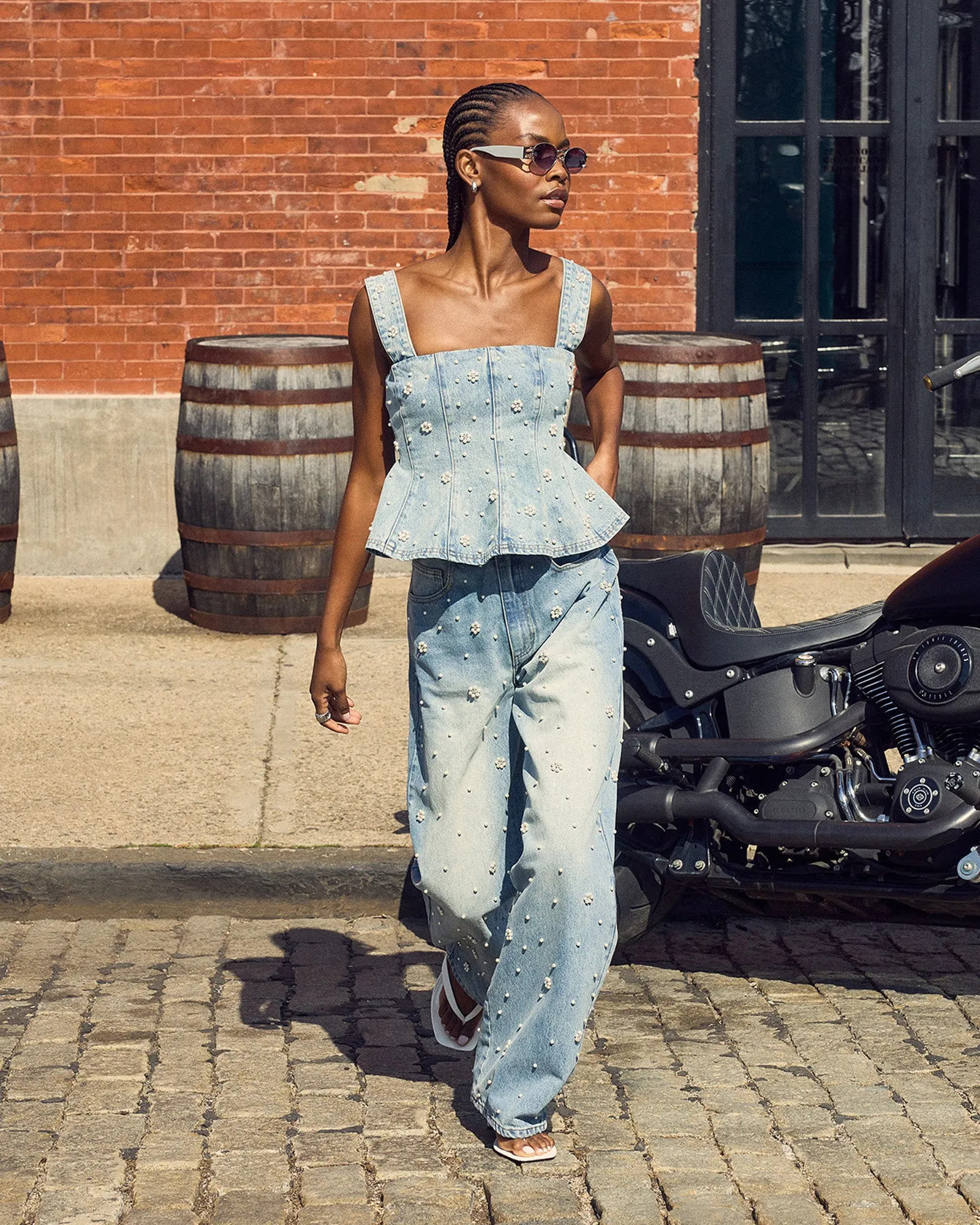 PENELOPI DENIM TOP AND PERLEI JEAN BUNDLE sold by Steve Madden