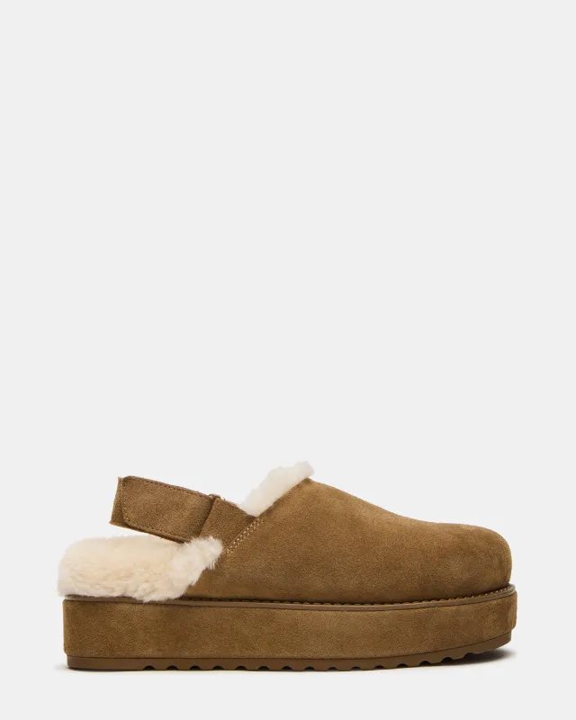 MELLOW FAUX FUR COGNAC SUEDE sold by Steve Madden