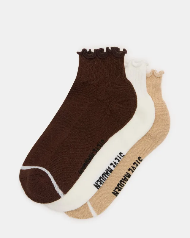 CHEER 3 PACK LETTUCE EDGE SOCKS BROWN sold by Steve Madden