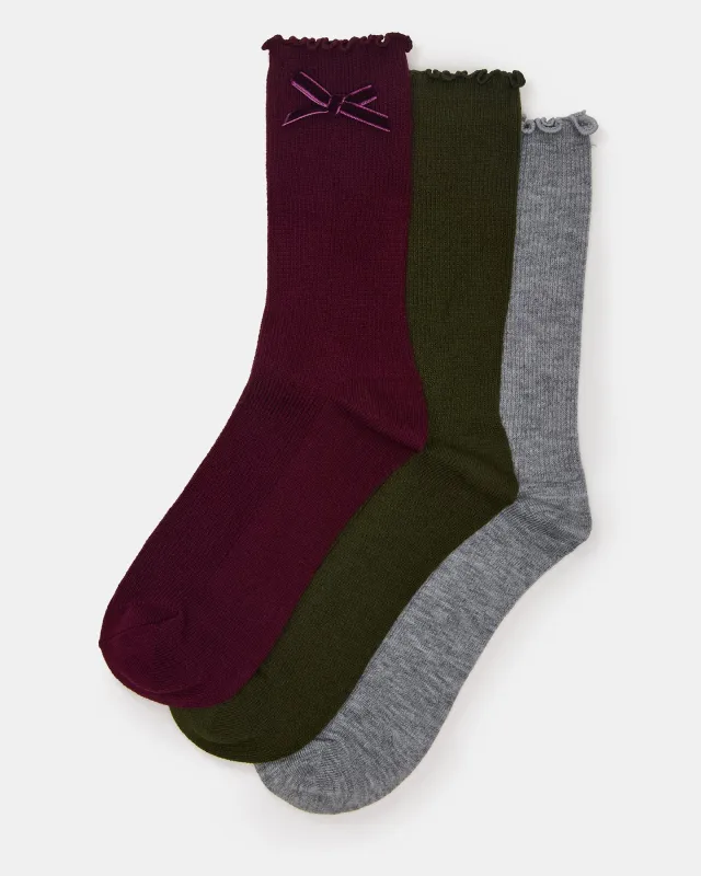 3 PACK FOLLY VELVET BOW RIB CREW SOCKS CHERRY sold by Steve Madden