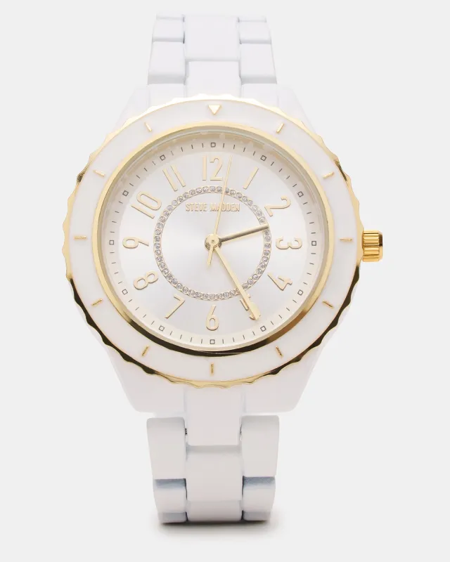 WOMEN'S STAINLESS STEEL WATCH WHITE sold by Steve Madden