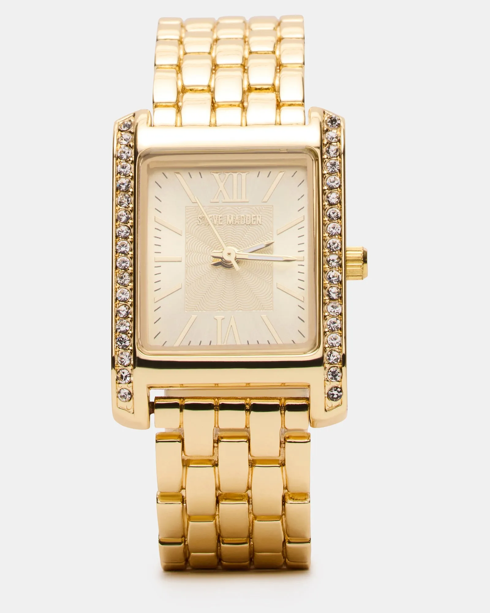 WOMEN'S SQUARE STAINLESS STEEL WATCH GOLD sold by Steve Madden