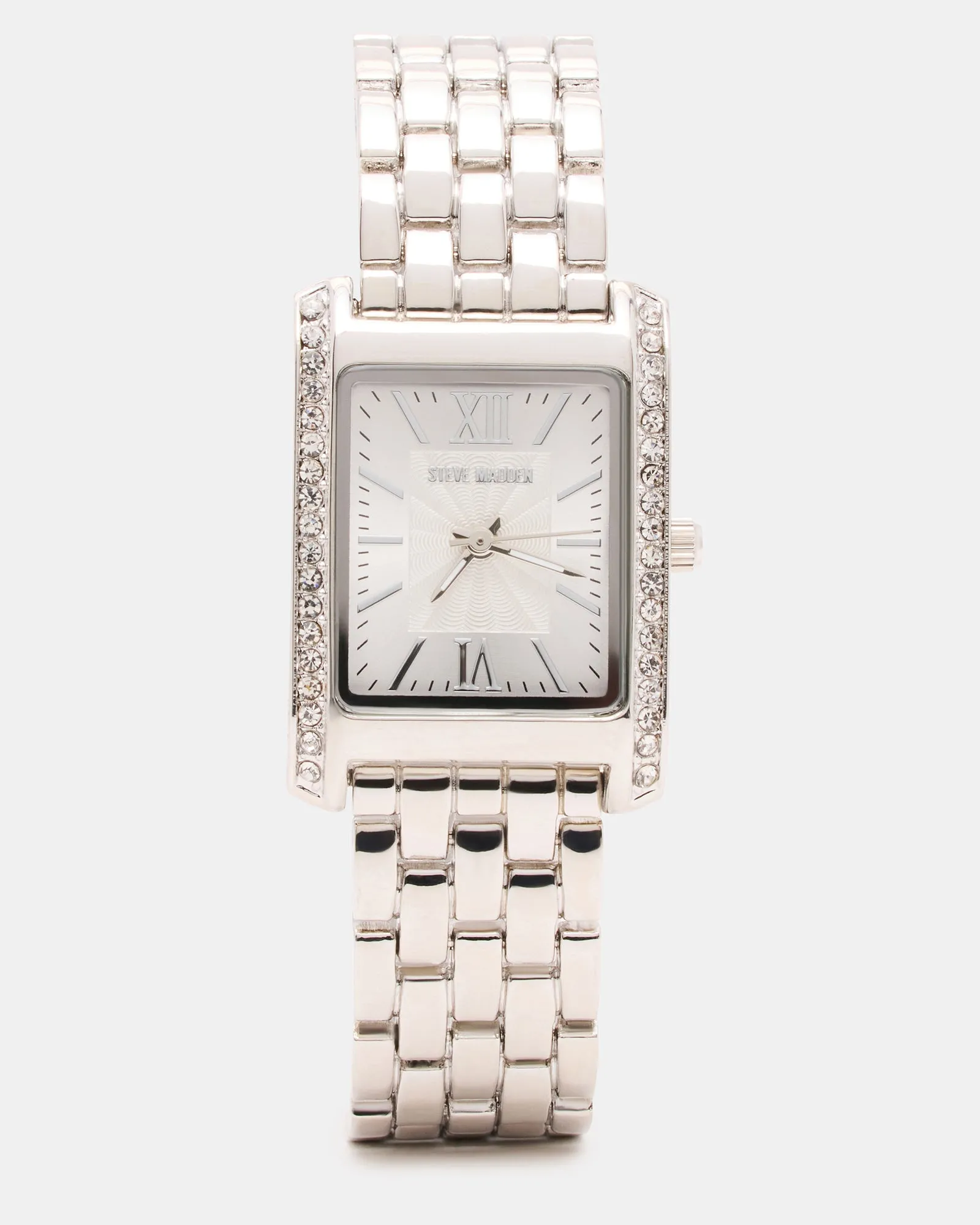 WOMEN'S SQUARE STAINLESS STEEL WATCH SILVER sold by Steve Madden