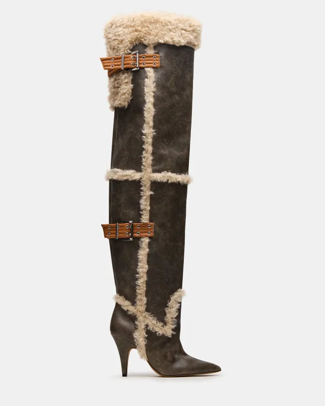 BADDIE FAUX FUR BROWN DISTRESSED sold by Steve Madden