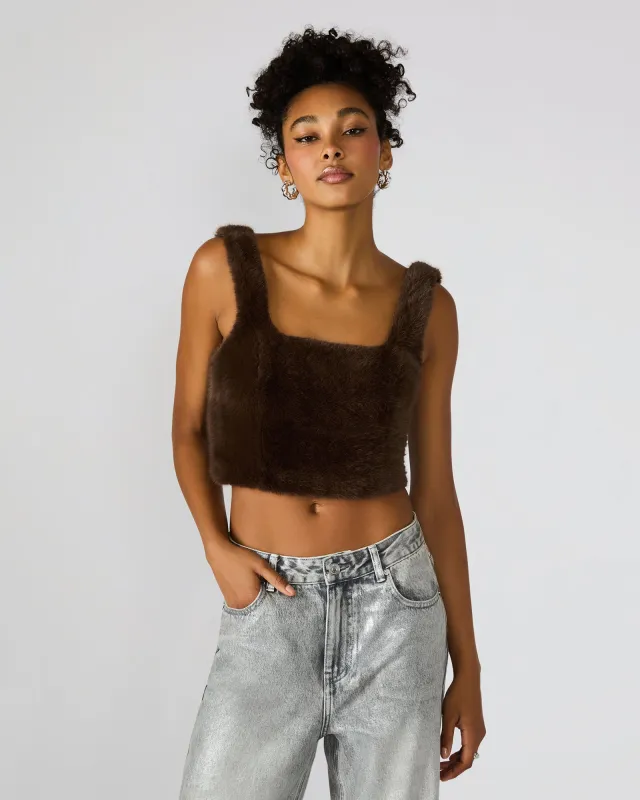 HANNIA FAUX FUR TOP DARK ESPRESSO sold by Steve Madden
