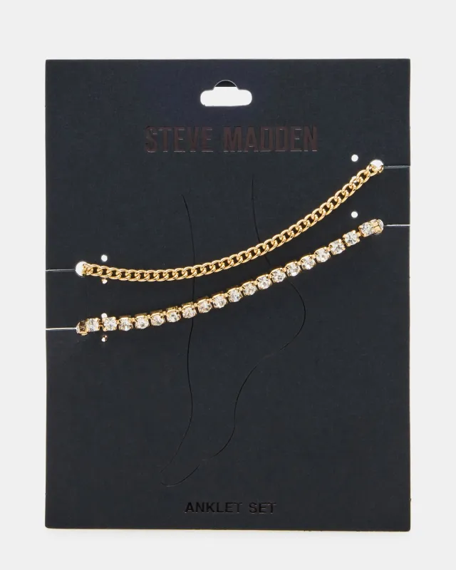 2-PIECE RHINESTONE CHAIN ANKLET SET sold by Steve Madden