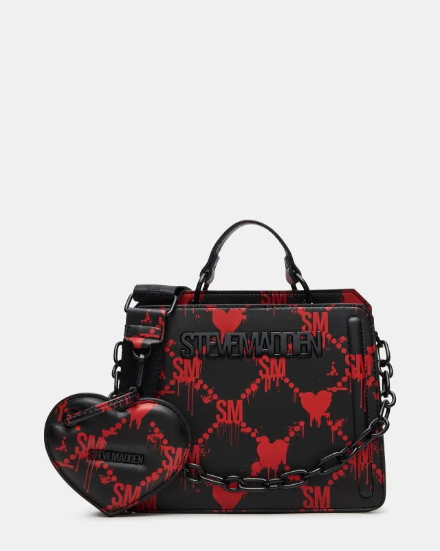 EVELYN BAG DRIPPY HEARTS BLACK/RED sold by Steve Madden