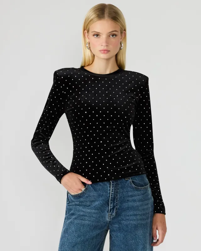 MADILYN STUDDED VELVET TOP BLACK sold by Steve Madden