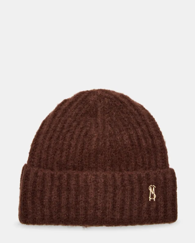 LOGO BEANIE DARK BROWN sold by Steve Madden