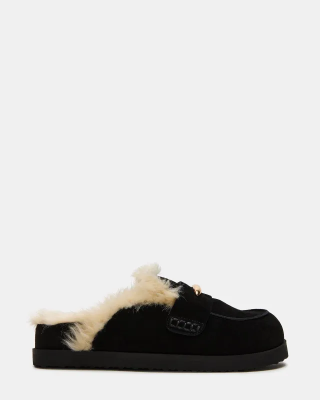 TOBIN FAUX FUR BLACK SUEDE sold by Steve Madden