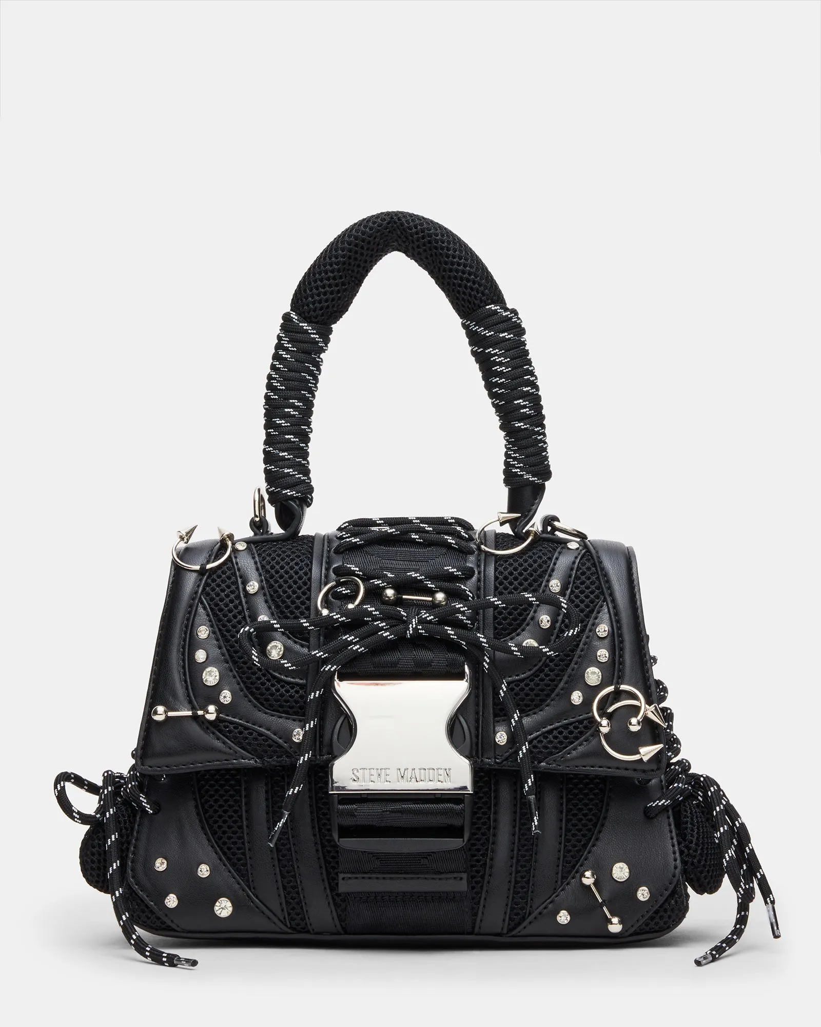 DIEGO BAG BLACK/SILVER PIERCING sold by Steve Madden