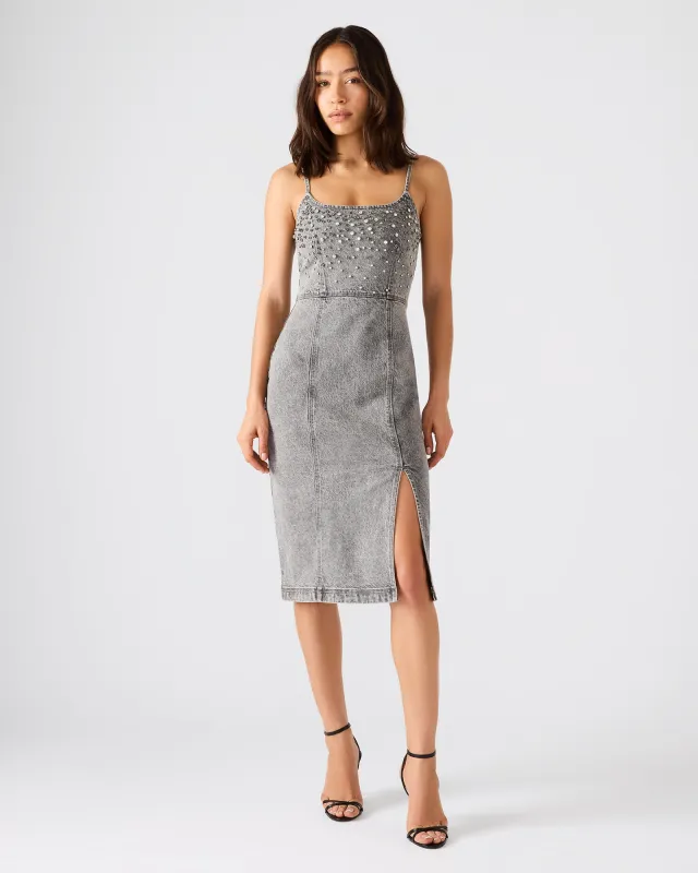 EMBELLISHED GISELLE DENIM DRESS FOG sold by Steve Madden