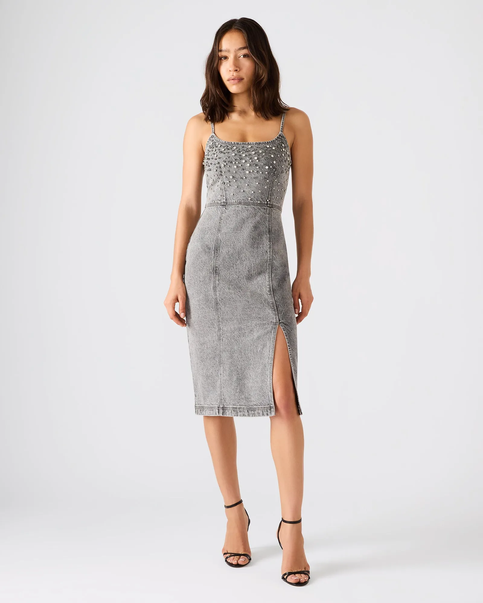 EMBELLISHED GISELLE DENIM DRESS FOG sold by Steve Madden