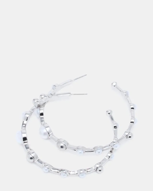 PEARL HOOP EARRINGS SILVER sold by Steve Madden
