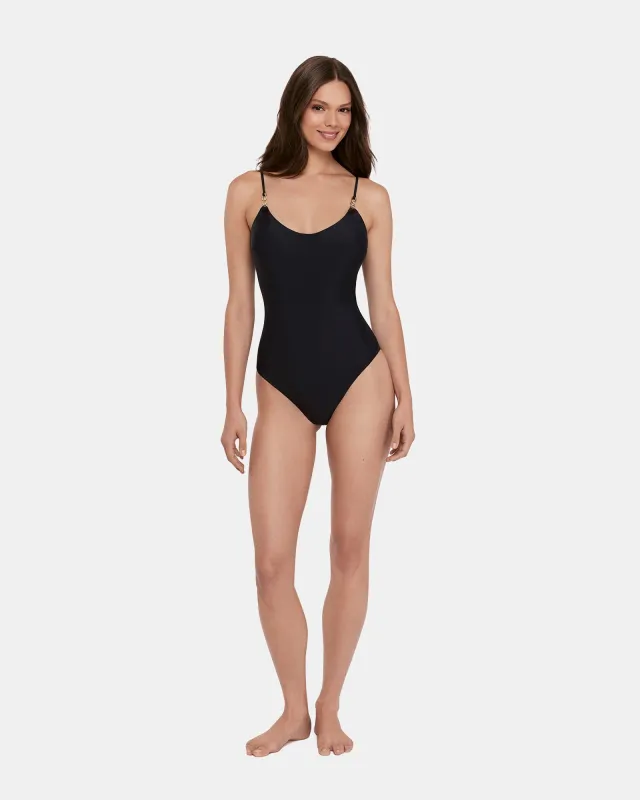 SLEEK 'N CHIC ONE PIECE SWIMSUIT BLACK sold by Steve Madden