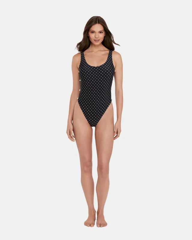 DARLING DOT ONE PIECE SWIMSUIT BLACK MULTI sold by Steve Madden