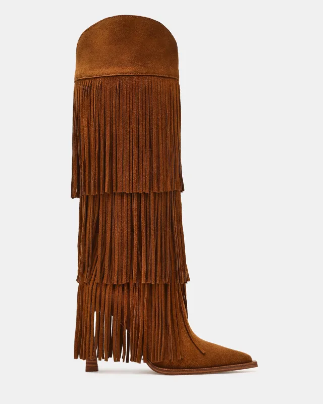 KINZEE FRINGE CHESTNUT SUEDE sold by Steve Madden