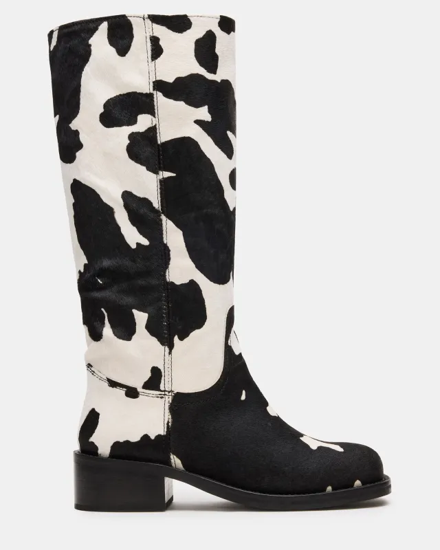 RIGGS BLACK COW PRINT WIDE CALF - BLACK WHITE / 6.0W / 34 - SM REBOOTED sold by Steve Madden