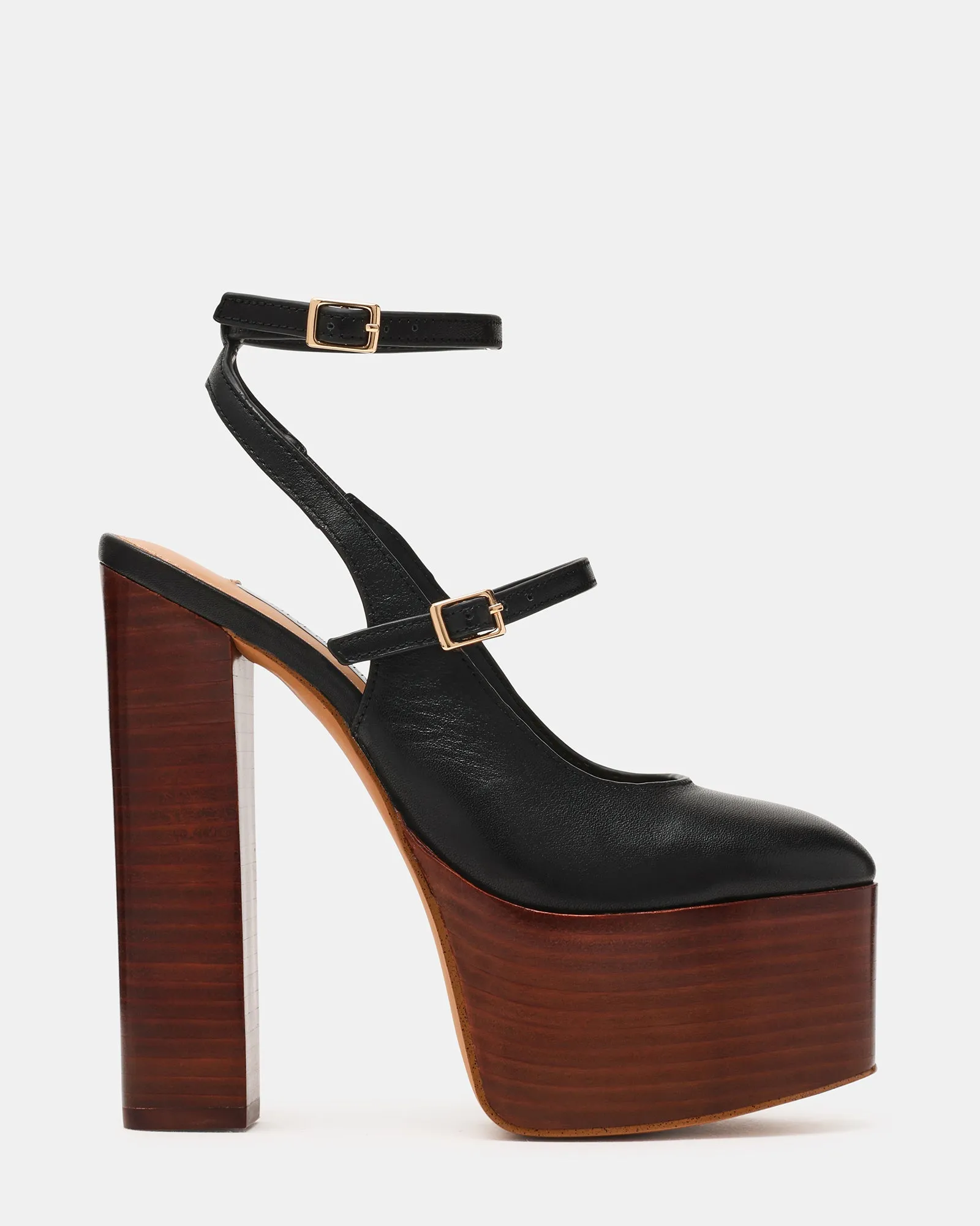SCOTLYN STACKED BLACK LEATHER sold by Steve Madden