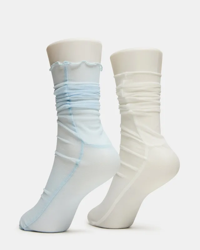 2 PACK SOFIA SOLID MESH CREW SOCKS LIGHT BLUE sold by Steve Madden