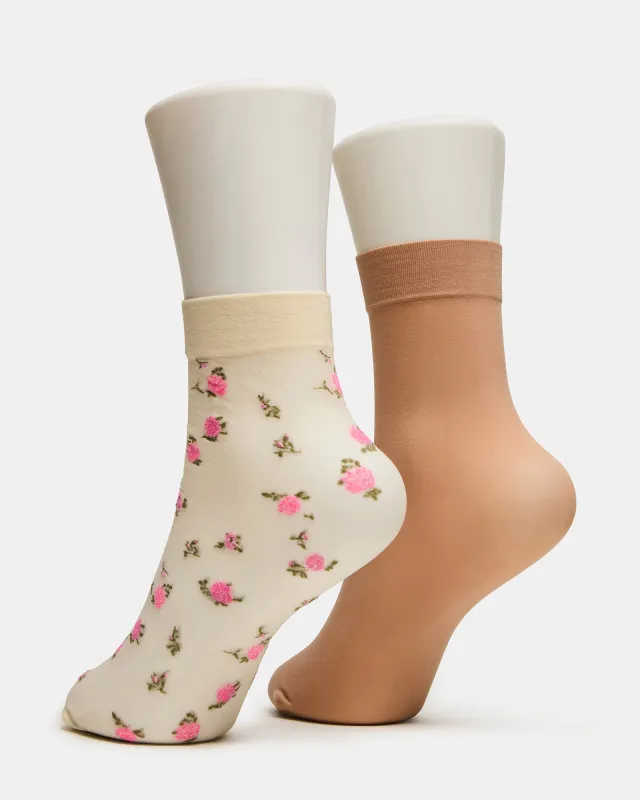 2 FLOWER PACK SHEER ANKLET SOCKS VANILLA sold by Steve Madden