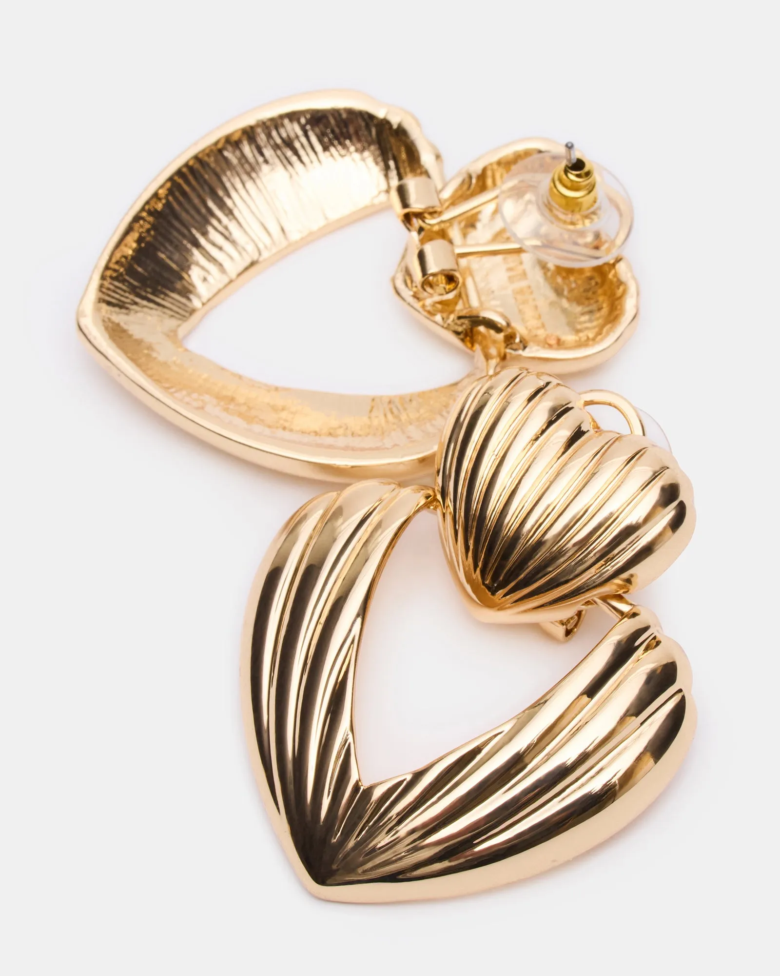 RIBBED DOUBLE HEART EARRINGS GOLD sold by Steve Madden product image thumbnail 3