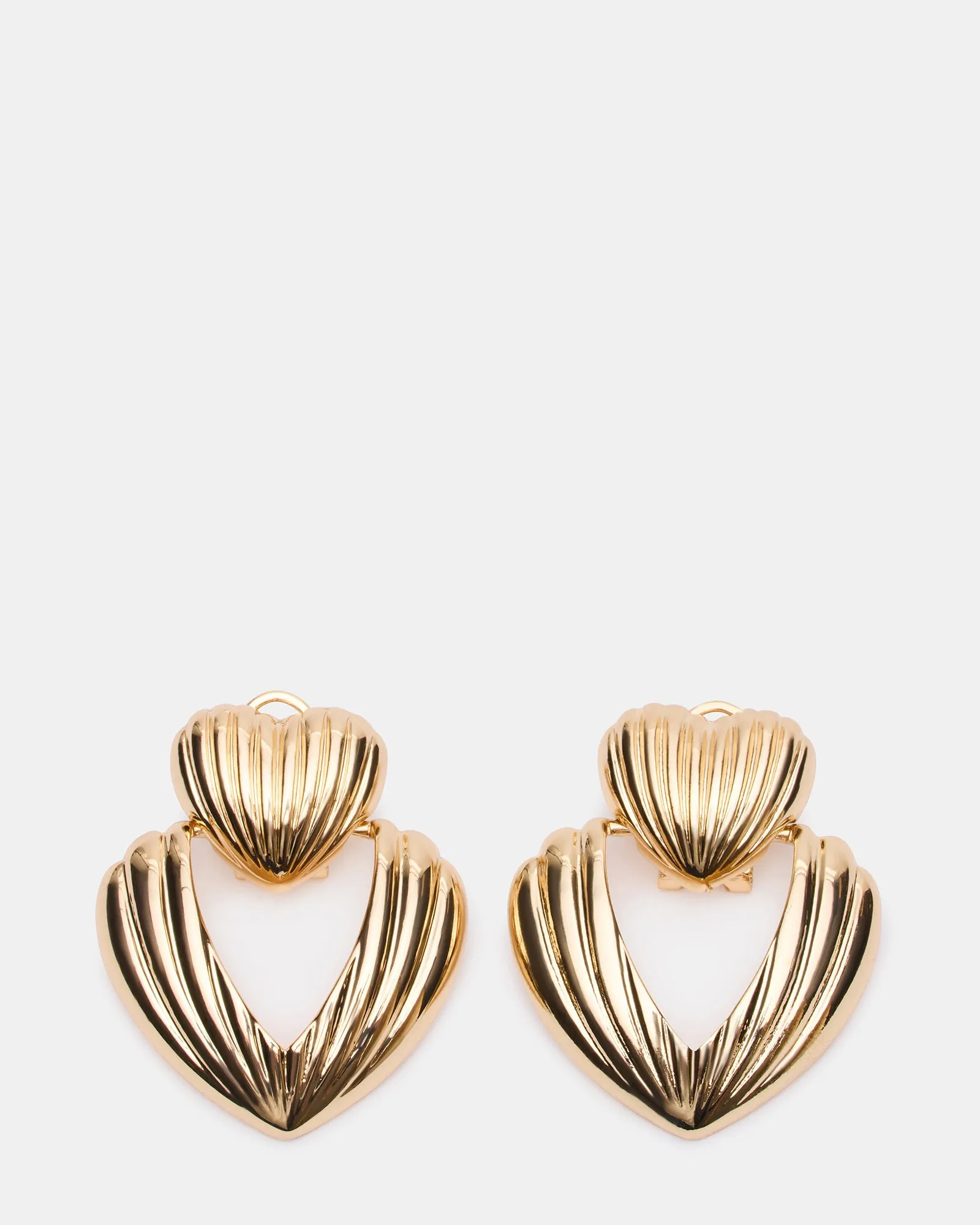 RIBBED DOUBLE HEART EARRINGS GOLD sold by Steve Madden
