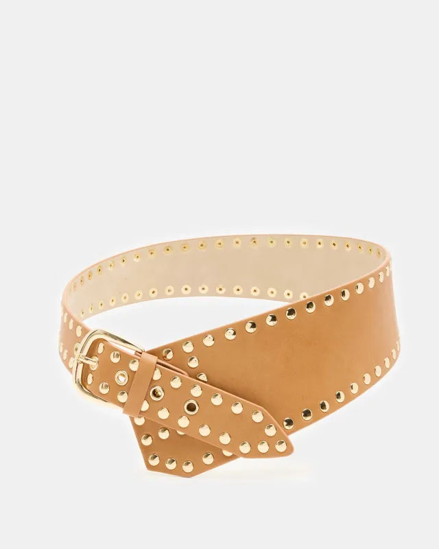 STUDDED WIDE WAIST BELT BROWN sold by Steve Madden