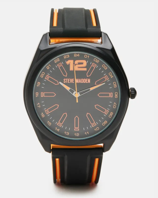 MEN'S SILICONE WATCH BLACK/ORANGE - BLACK/ORANGE / ONESZ / 46 - SM REBOOTED made by Steve Madden