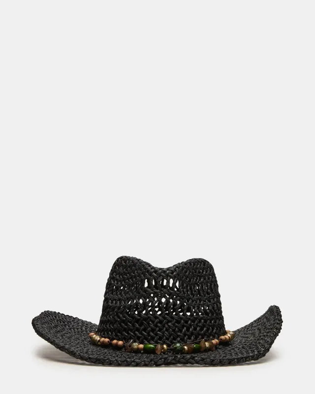 LEI BEADED TRIM WESTERN HAT BLACK sold by Steve Madden