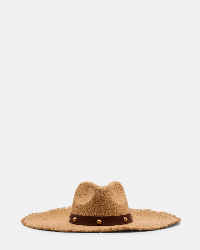 BOHO GLAM STUDS STRAW HAT TAN made by Steve Madden