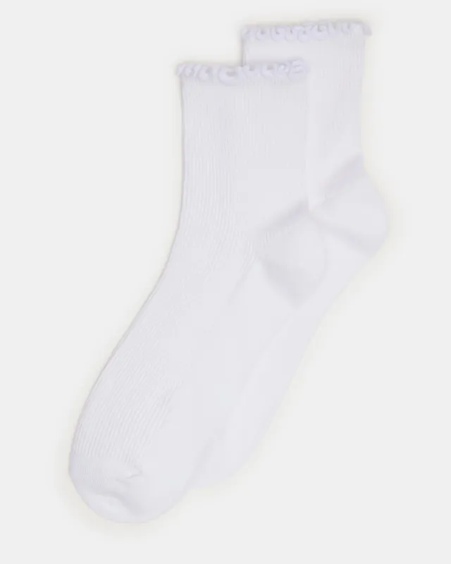 2 PACK LETTUCE EDGE RIB ANKLET SOCKS WHITE made by Steve Madden