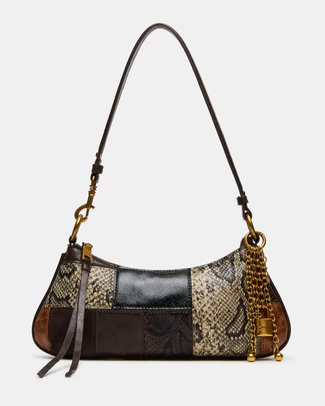 IRINA PATCHWORK BAG BROWN MULTI made by Steve Madden