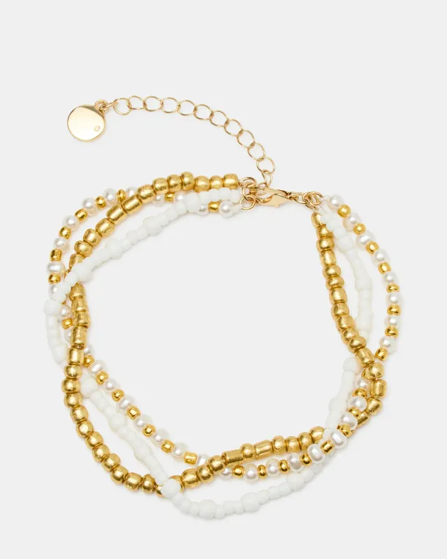 MIXED BEAD ANKLET SET PEARL made by Steve Madden