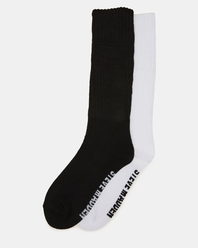 2 PACK RIBBED SLOUCH SOCKS BLACK/WHITE made by Steve Madden