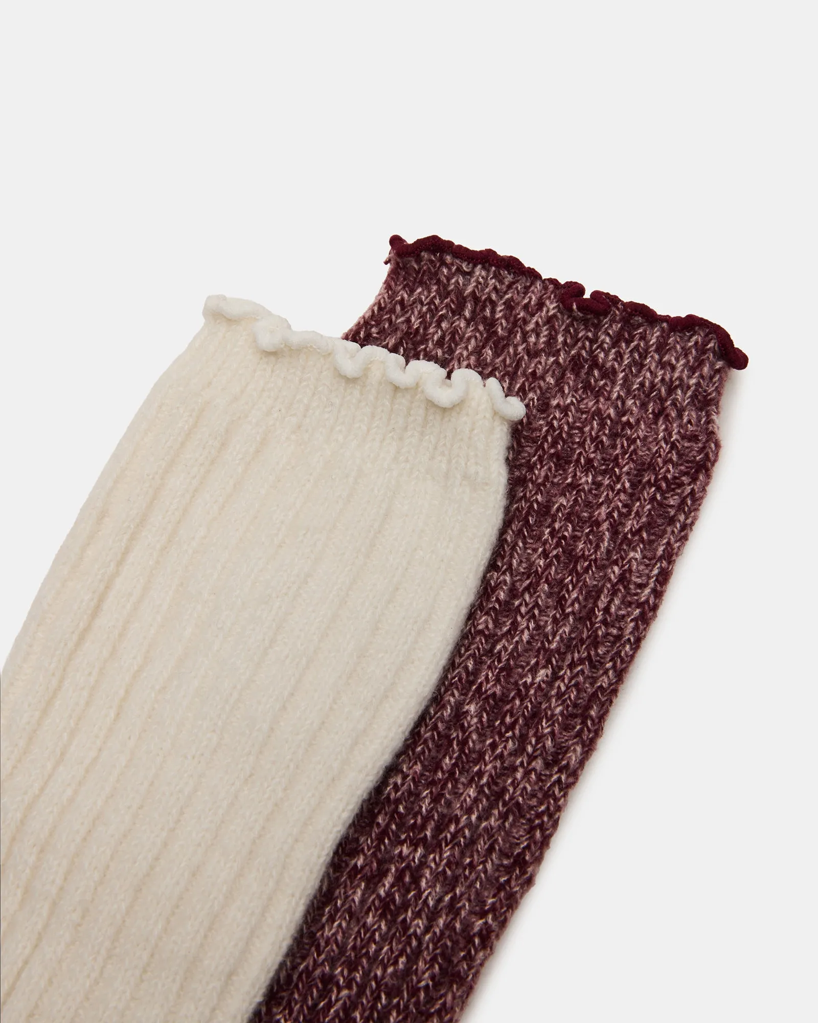 2 PACK SUPER SOFT LETTUCE EDGE SOCKS IVORY/BURGUNDY sold by Steve Madden product image thumbnail 2