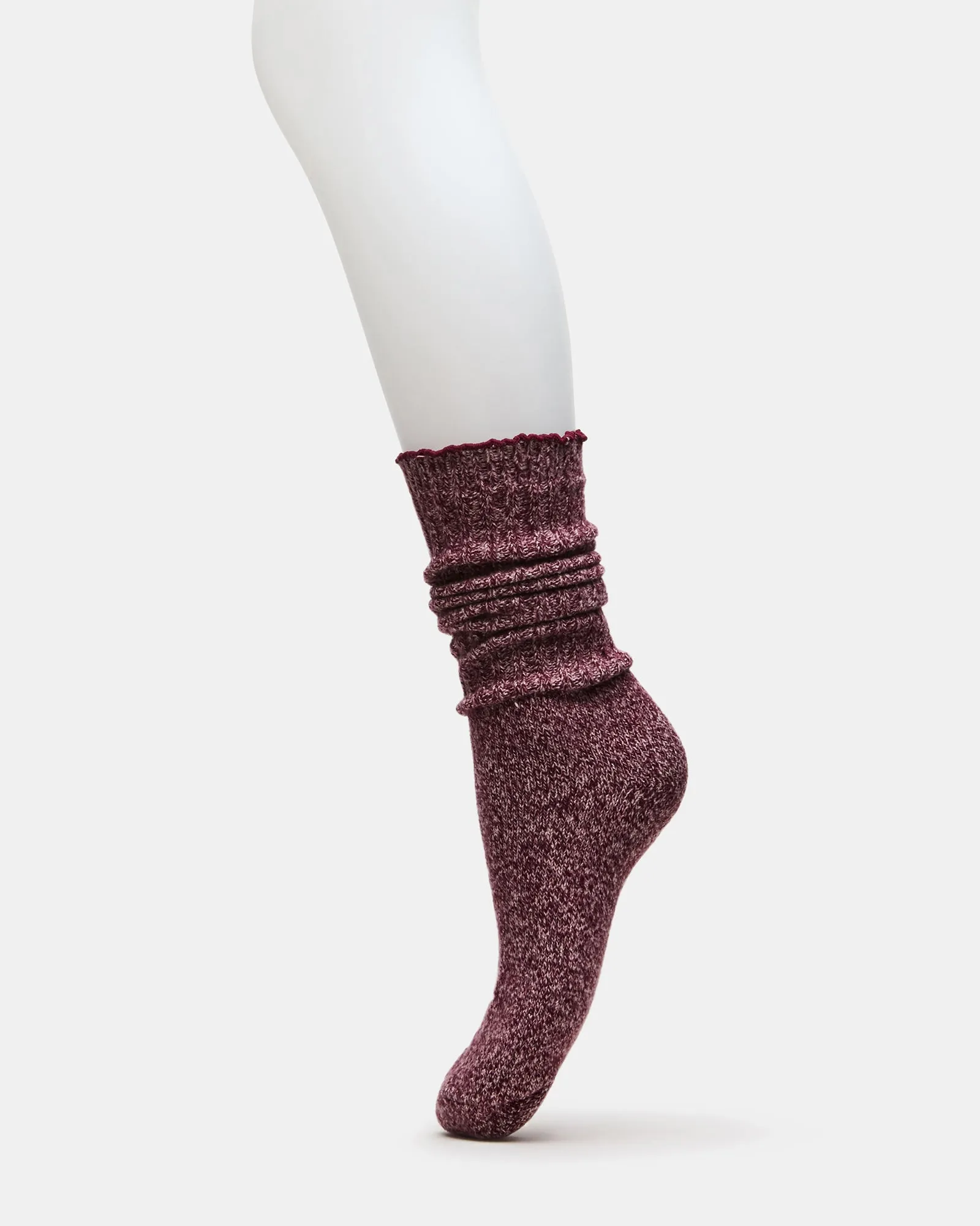 2 PACK SUPER SOFT LETTUCE EDGE SOCKS IVORY/BURGUNDY sold by Steve Madden product image thumbnail 3