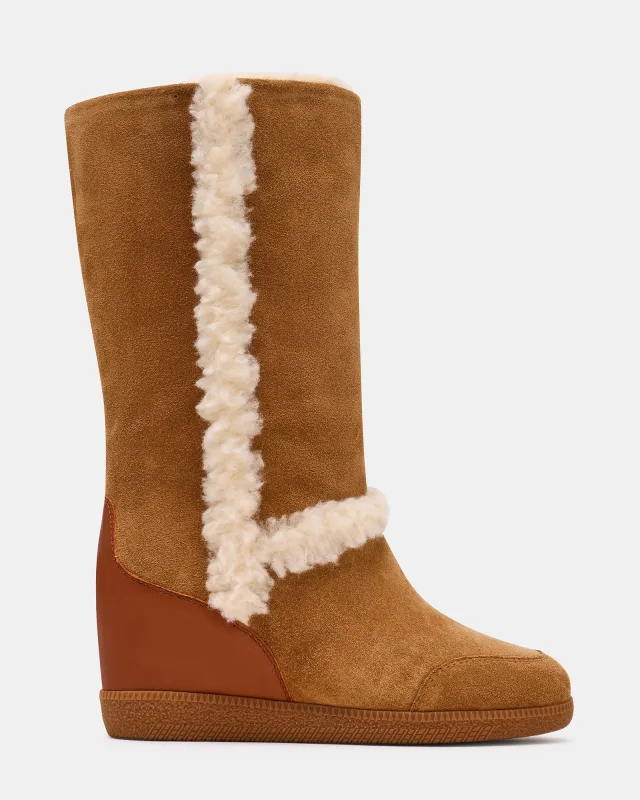 WOODSIDE FAUX FUR CHESTNUT SUEDE made by Steve Madden