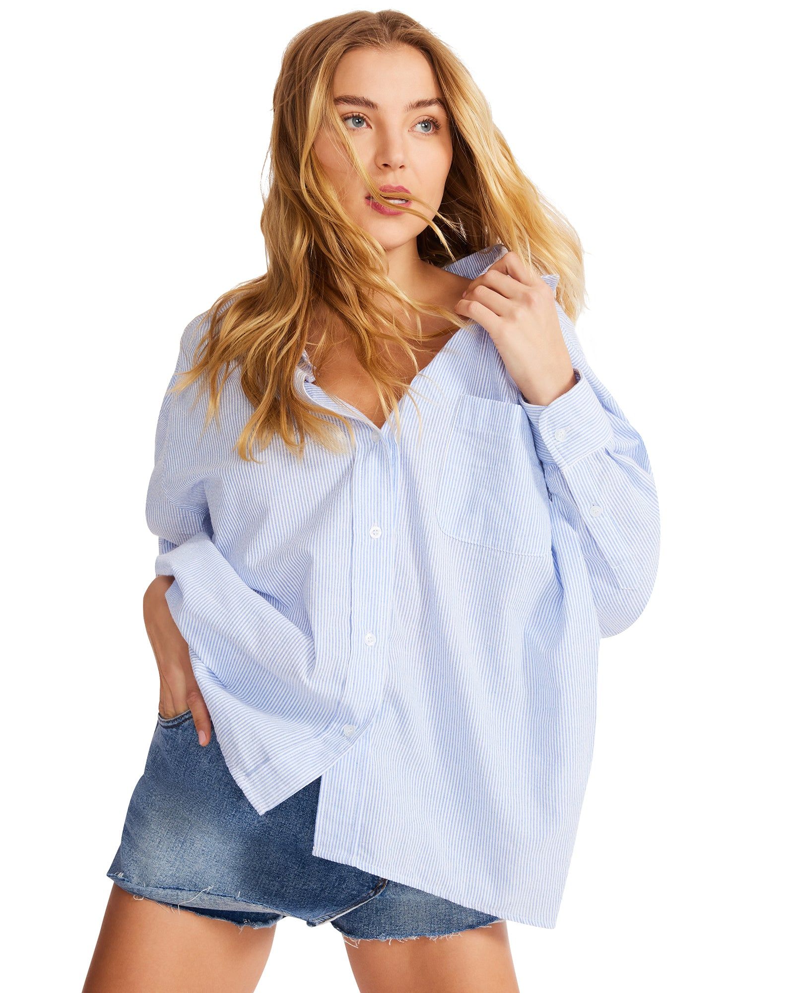 BOYFRIEND BUTTON UP BLUE sold by Steve Madden product image thumbnail 2