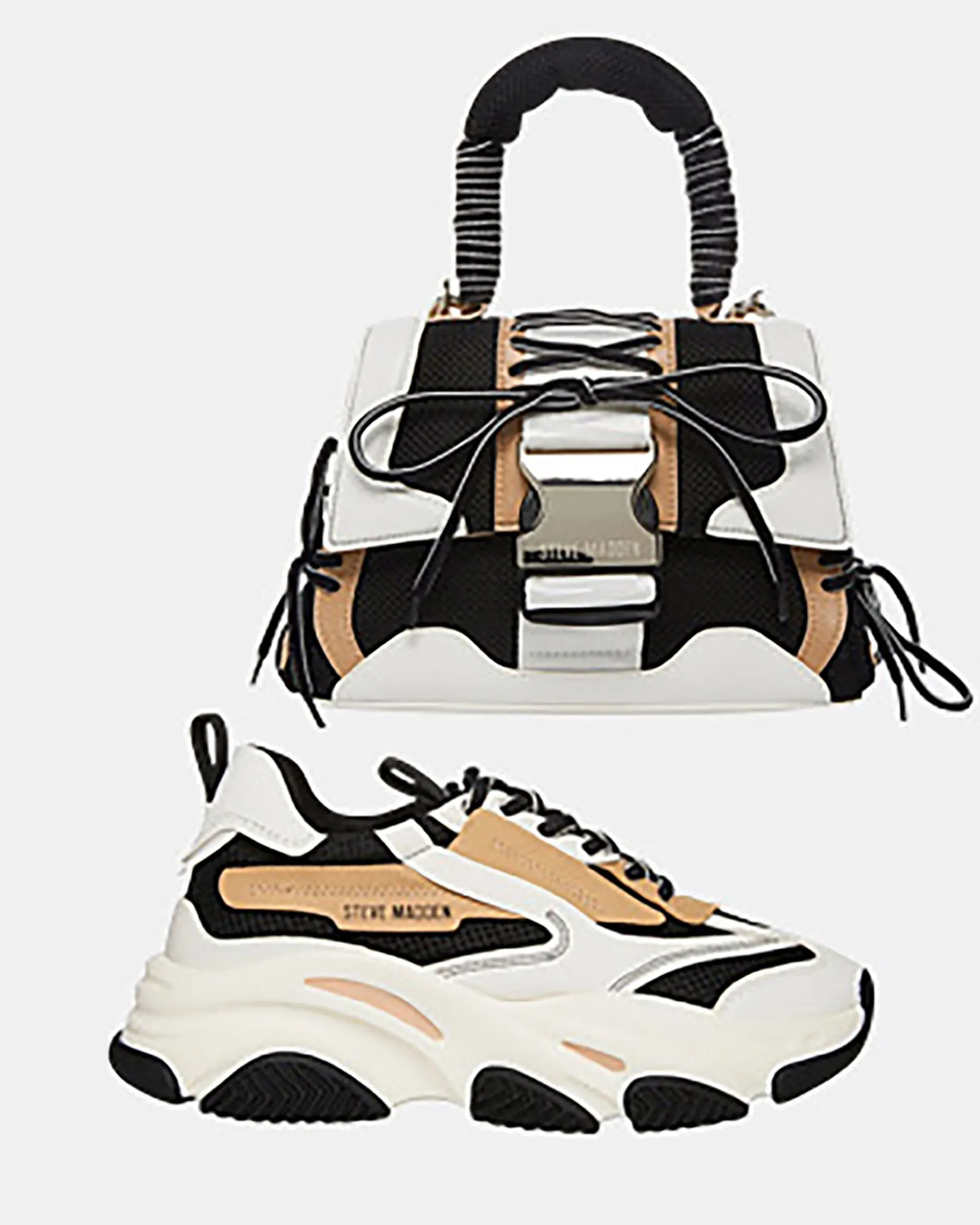 SHOP THE LOOK POSSESSION + BDIEGO BLACK/TAN sold by Steve Madden