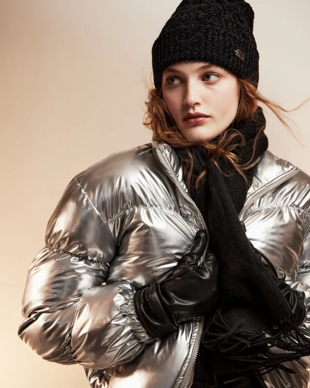 SHOP THE LOOK ELLY JACKET + CHENILLE CABLE KNIT BEANIE sold by Steve Madden